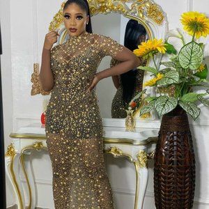 WOMEN RHINESTONE MAXI PARTY DRESS